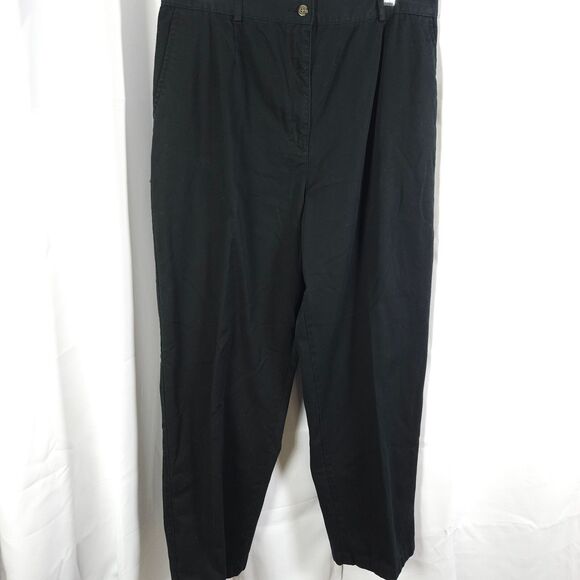 LL Bean Womens 18 Black Elastic Waist Stretch High Rise Waist Chino Khaki Pants - Picture 1 of 7
